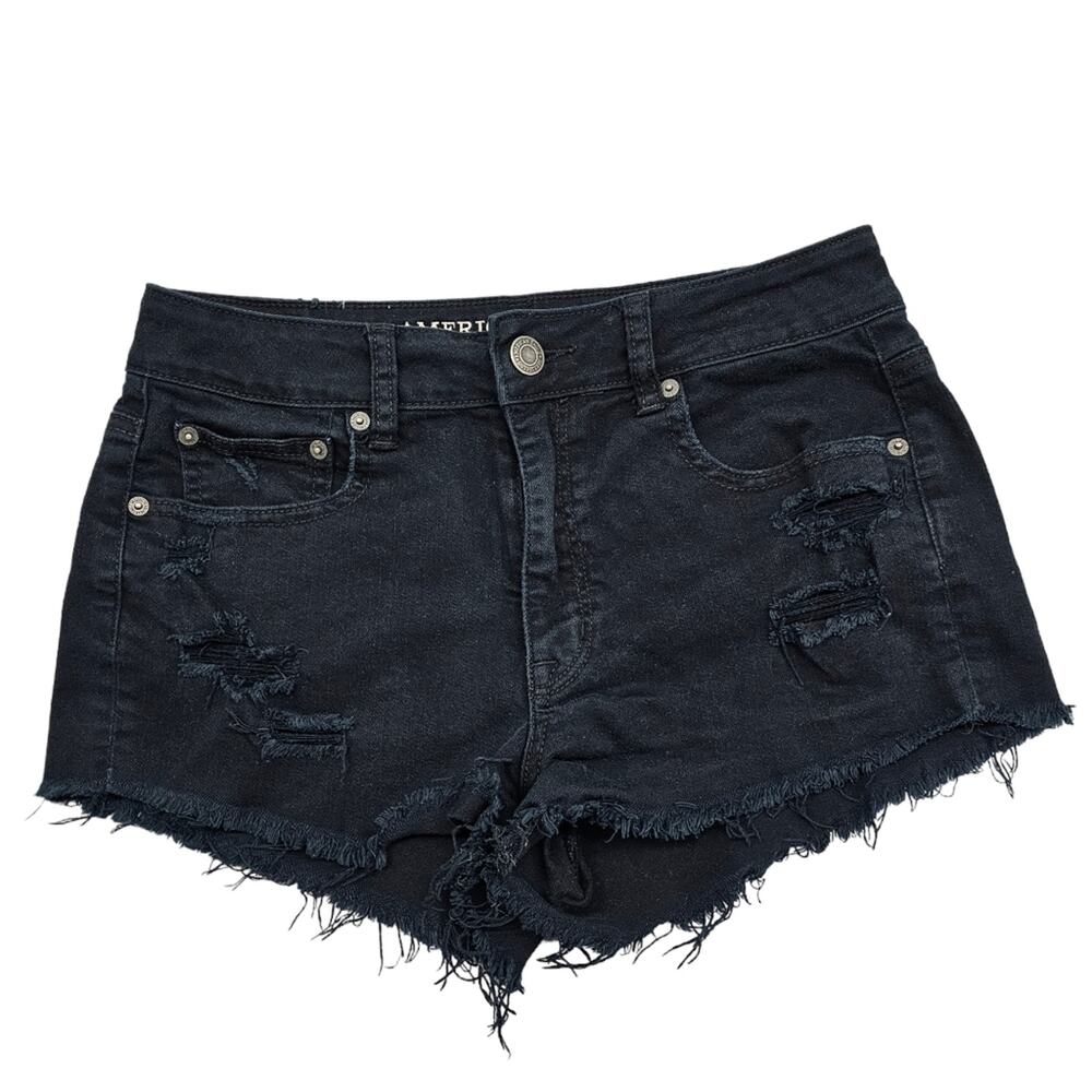 American Eagle Outfitters Jean Shorts Women's Size 8 Black Stretch Distressed